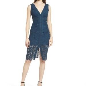 Bardot Morgan Front Slit Lace Cocktail Dress In Ash Blue Sz XL New